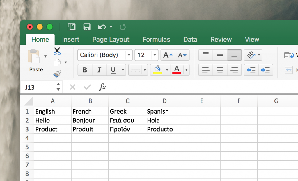 Formatting an Excel Spreadsheet File For Translation