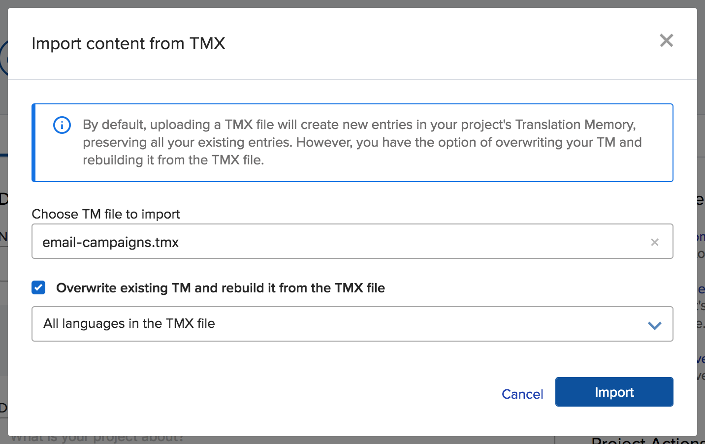 Import TMX file