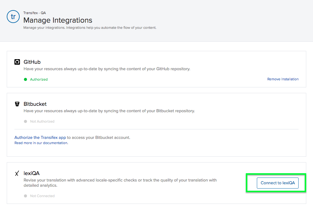 lexiQA Transifex Integration