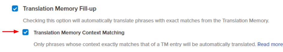Translation memory context matching