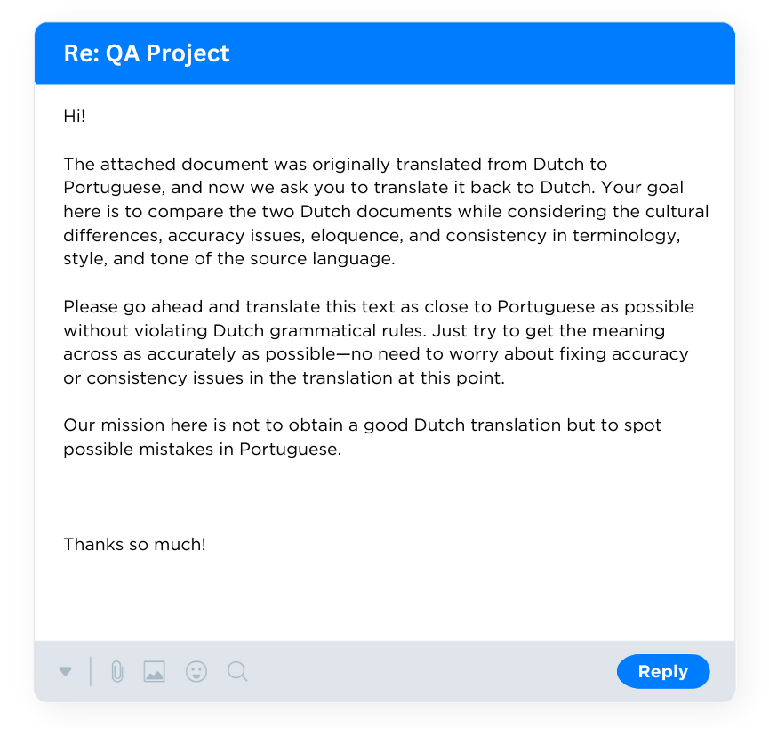 Email Template for Back Translation and QA