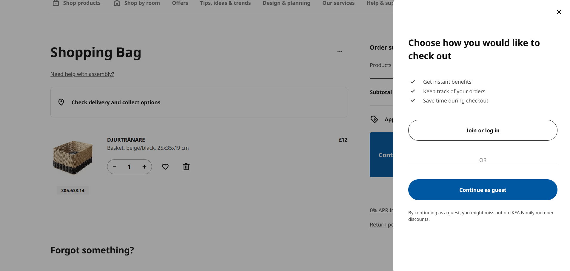 localized Guest checkout option on IKEA's website